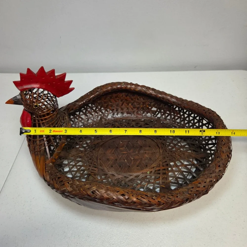 Chicken‎ Rooster Basket Wicker 14 Inch Farmhouse Decor Brown Red Cottagecore